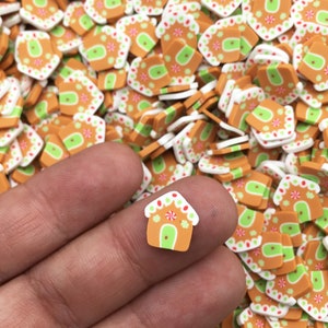 Large 10mm Xmas Gingerbread House Fake Polymer Clay Slice Sprinkles, Christmas Slices, Fimo X-mas Miniature Table Scatter Confetti, N70