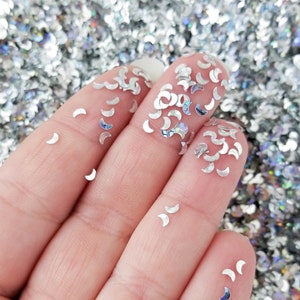 Silver Holographic Iridescent Shift 4mm Moon Glitter, Half Moon Table Scatter Confetti, T140