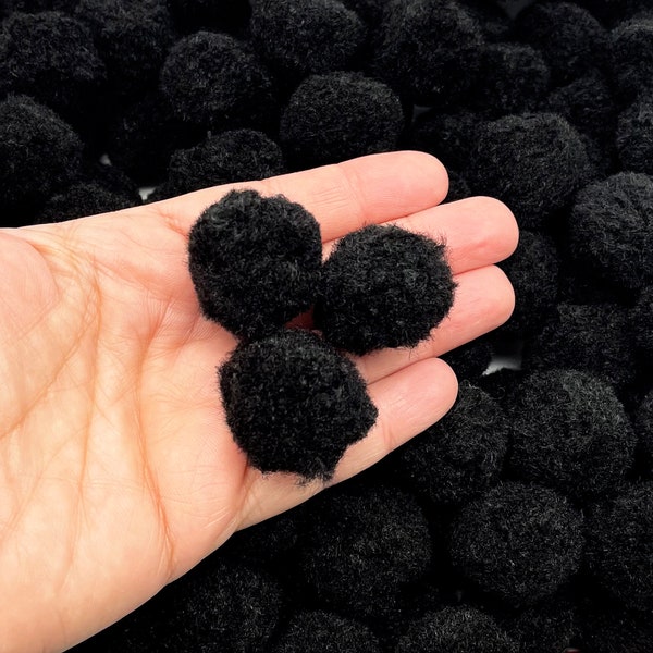 Thirty 30mm Black Mochi Boba Balls Pom Poms, Approx. 40 Pieces for Crafts and Slimes