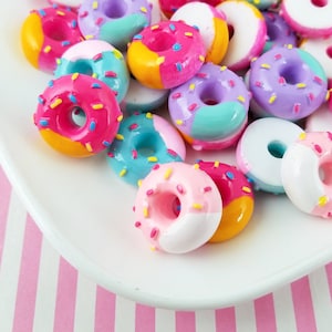 3 Miniature Assorted Color Sprinkle Flat Backed Resin Donut Cabochons, Flatbacked Plastic Doughnut Cabs, #051