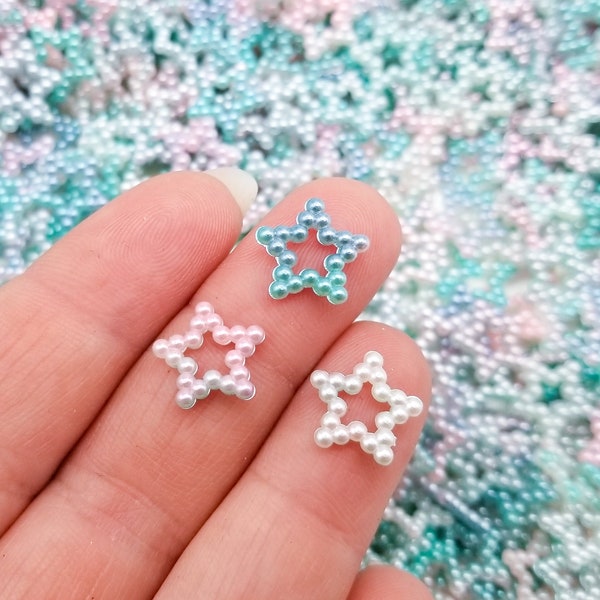 20 Small Pink Teal Multicolor Pearlized Open Star Cabochons, Shaker Mold Resin Embellishment, Cell Phone Deco, 1252