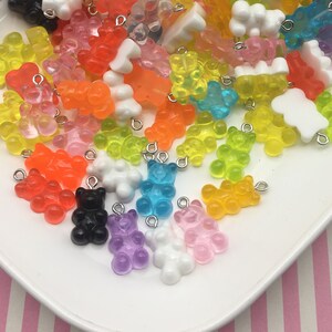 8 GLOSSY Flatbacked Resin Gummy Bear Pendants, 22x11x9mm Acrylic Plastic Charms, #1667
