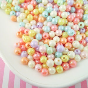 200 pastel iriserende 6 mm ronde acryl kunststof kralen, Fairy Kei Resin DIY kralenbenodigdheden voor kinderen J93