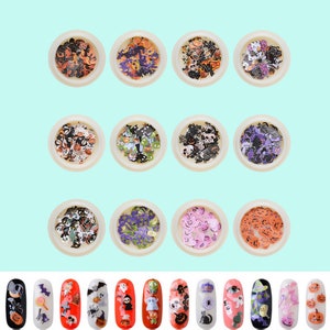 1 Jar Approx. 50 Pieces Paper Assorted Halloween Themed Nail Art Cabochons, Cute Kawaii Nail Flower Cabs, Nail Art Charm Resin add-on G57