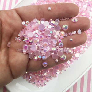 10 Grams Multi-size Pastel Pink AB Jelly Rhinestones, Baby Pink Flat Backed Resin Faceted Cabs, 3mm 4mm 5mm 6mm OT11