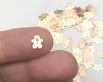 50 Tiny 6mm Gold Toned Metallic Gingerbread Man Cabochons, Cute Kawaii Nail Christmas Cabs, Charm Resin Supplies, Resin add-on #1678