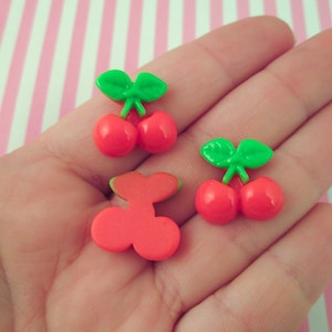 6 Small Red Resin Flat Backed Cherry Cabochons, Flatbacked Acrylic Plastic Cabs #727a