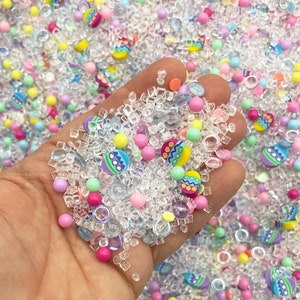 100g Easter Eggstravaganza Iced Fishbowl Resin Shaker Sprinkle Mix, Polymer Clay Fake Slices, Sugar Scrub Fish Bowl Acrylic Plastic Cubes