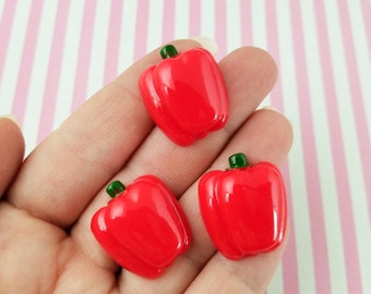 6 Red Bell Pepper Kawaii Cabochons 20x23mm, #755