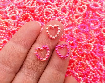 20 Orange + Pink 11mm Pearlized Flatbacked Acrylic Plastic  Open Heart Cabochons, Shaker Mold Resin Embellishment Cell Phone Deco 1240a