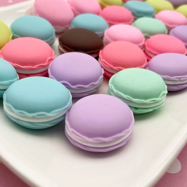 4 Cute Big Multicolor Round Macaron Cookie Cabochons, Cute Decoden Macaroon Decoden Cabs, #1137