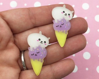 5 Pastel Kitty Cat Ice Cream Cone Cabochons, Kawaii Decoden IceCream Popsicle Cabs, #800a