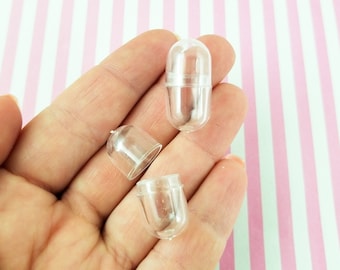 Ten SMALL Clear Pill Capsule Cabochons, Plastic capsule, Write Your Own Message Happy Pills, #398