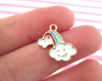 5 Gold Metal Enamel 16mm Rainbow Charms, Gold Plated Rain Bow Pendants, #600