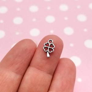 May include: A silver charm in the shape of a four-leaf clover with red enamel filling the leaves.