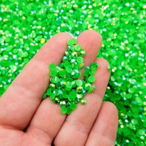 4mm Round Green Flatbacked AB Jelly Resin Rhinestone Cabochons, Acrylic Plastic Flat Backed Cabs, Glue On Bedazzle Bedazzling Supplies