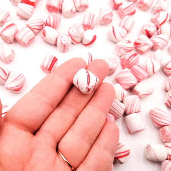 6 Candy Cane Mallows, Fake Marshmallow, Polymer Clay Dessert Cabochons for decoden crafts and slime, fake food, Kawaii Polymer Clay 256a