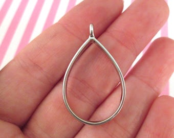 3 Silver Plated Teardrop Charms, 33mm Open Bezel Tear Drop Pendant, Uv Resin Supplies for Pressed Dried Flower Crafts F13a