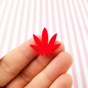 3 Small 25mm Red Laser Cut Acrylic Plastic Flatbacked Pot Leaf Cabochon Charms, Marijuana Weed Hemp Cannabis Flat Backed Resin Pendants L64