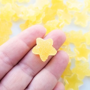 6 Pastel Yellow Flatbacked Soft Resin Sugared Star Cabs, Gummy Candy Kawaii Cabochons,  Cute Flat Backed Jelly Decoden Cabs, #636