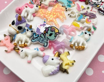 DESTASH SALE 10 Pieces of Assorted Unicorn Mixed Flatbacked Cabochons, Flat Backed Resin Cabs #838