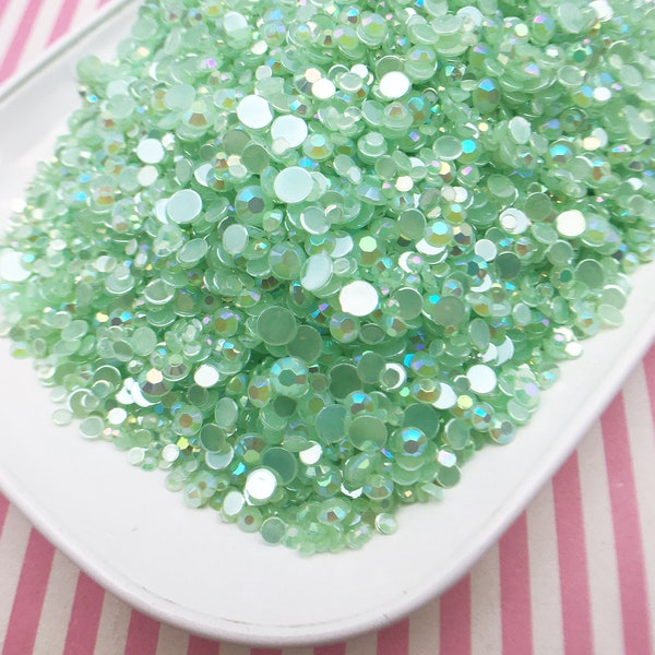 10 Grams Multi-size Pastel Green AB Jelly Rhinestones, Mint Green Flat Backed Resin Faceted Cabs 3mm 4mm 5mm 6mm OT14