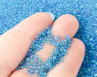 100 Grams Iridescent Turquoise Blue Clear Glass Assorted Size Bubble Water Microbeads, No Hole Seed Beads, Waterbeads, PEARL TOWER