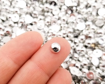 100 6mm Metallic Silver Tone Round Flatbacked Resin Pearl Cabochons, Flat Backed Glue On Acrylic Plastic Cabs, Bedazzling Bedazzle Supply