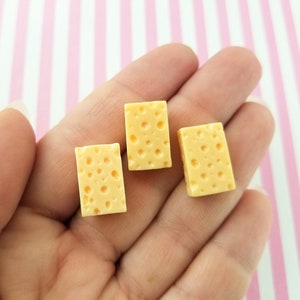 8 Miniature Swiss Cheese Flatbacked Resin Block Cabochons, Flat Backed Acrylic Plastic Rectangle Fake Food Cabs #905