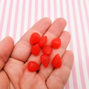 10 Small Miniature 3D Strawberry Cabochons, Flexible Silicone Cabs, #082