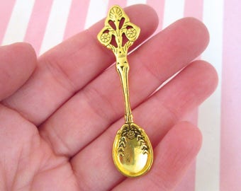 6 grands pendentifs à breloque cuillère en plaqué or, # DH74
