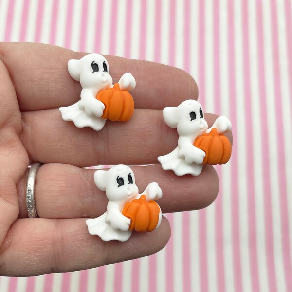 4 Cute Kawaii Spooky Matte Ghost Cabochons, Cute Halloween Cabochons, Halloween Cabs, Resin Cabochons, DH108a