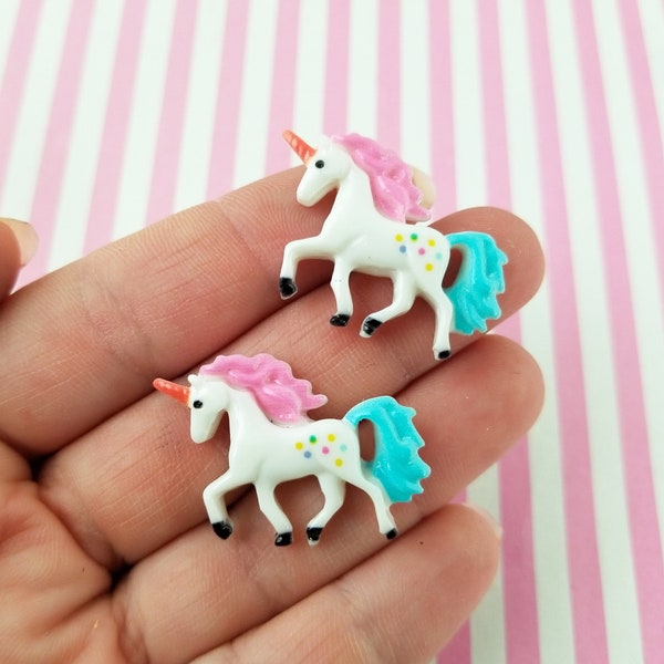 6 Pink and Blue Cotton Candy Pastel Resin Unicorn Cabochon #840a