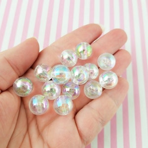 25 perles de chewing-gum transparentes irisées de 12 mm, grosses perles de chewing-gum, J85