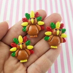 秋の七面鳥のカボション 3 個、かわいい秋のカボション、感謝祭をテーマにしたカボション #686