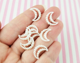 20 Small Pearlized Open Moon Acrylic Plastic Double Sided Cabochons, Resin Ivory Cell Phone Deco Cabs, #319
