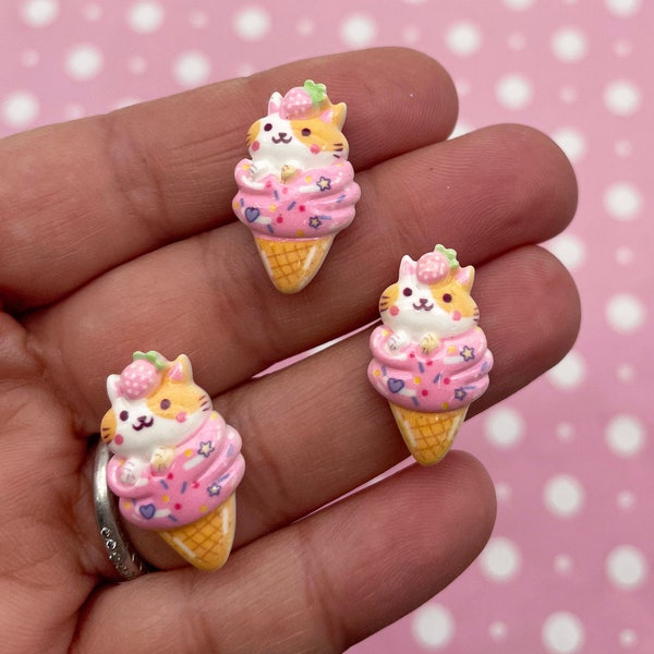 8 Cats and Kittens Pastel Ice Cream Cone Cabochons, Kawaii Decoden Ice Cream, Ice Cream Cabs, Popsicle Cabochons, #611