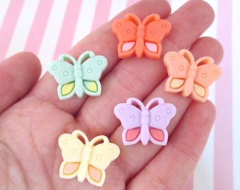 6 Pastel Assorted Butterfly Cabochons #671b