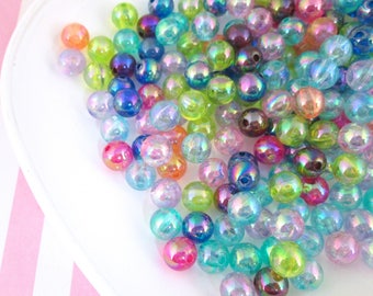 50 Iridescent 8mm Round Acrylic Plastic Beads, Fairy Kei Beading Kids Craft Supplies J120