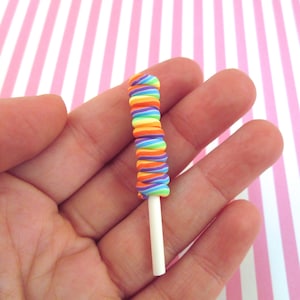 3 Rainbow Polymer Clay Lollipop Candy Cabochons - Decoden Sweets, #1596