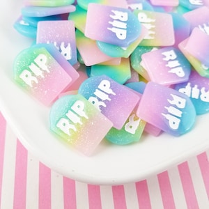 3 veelkleurige RIP Flat-backed Tombstone, ernstige cabochons, versiering cabochons, Halloween cabochons, #Dh21a