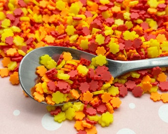 Orange Yellow Red Fall Flower Polymer Clay Confetti Sprinkles, Fake Bake Sprinkles, Decoden Rainbow Table Scatter Jimmies, P135