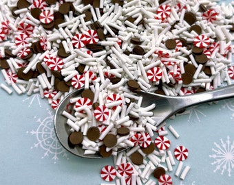 CHOCOLATE PEPPERMINT BARK Xmas Peppermint Candy Polymer Clay Fake Bake Sprinkles, X-mas Fimo Table Scatter Confetti Tumbler Shaker Fill V119