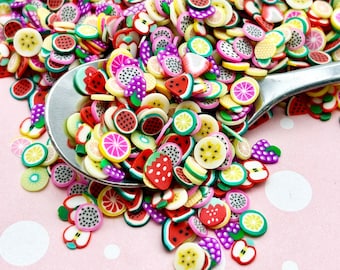 Polymer Clay Fruit Slices, Nail Art Slice Sprinkles, Faux Fimo Fruit, Miniature Fruit Table Scatter or Slime Supplies, M66