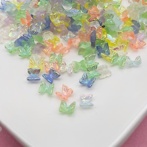 15 Multicolor Pastel 7mm Nail Butterfly Flat Backed Ab Resin Cabochons, Butterfly Bug Flatbacked Acrylic Plastic Manicure Cabs, #875