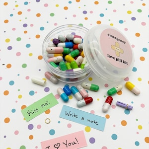 Valentines Day Emergency Love Pill Kit - Multicolor Wedding Favor Filled with Write Your Own Wish Pill Capsules