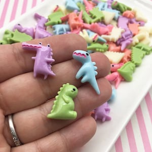 6 Assorted Pastel Color Flatbacked Resin Dinosaur Cabochons, Flat backed Acrylic Plastic Dino T-Rex Kawaii Cabs LIMITED STYLES & COLORS 1668
