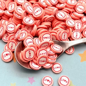 Larger Pink Love Word Bubble Valentines Day Polymer Clay Sprinkles, Non Edible G175