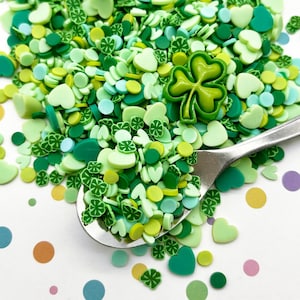 The Luck of the Irish, Saint Patricks Day Non Edible Sprinkle Mix with 1 Resin Cabochon, Polymer Clay Fake Sprinkles, V28