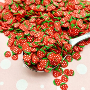 Tranches de fraises en pâte polymère, tranches de nail art, faux fruits, fruits miniatures, R29